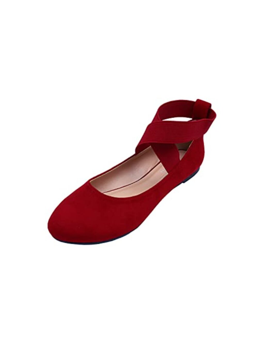 Women's Ballet Flats Elastic Ankle Strap Round Toe Suede Comfort Slip-On Shoes